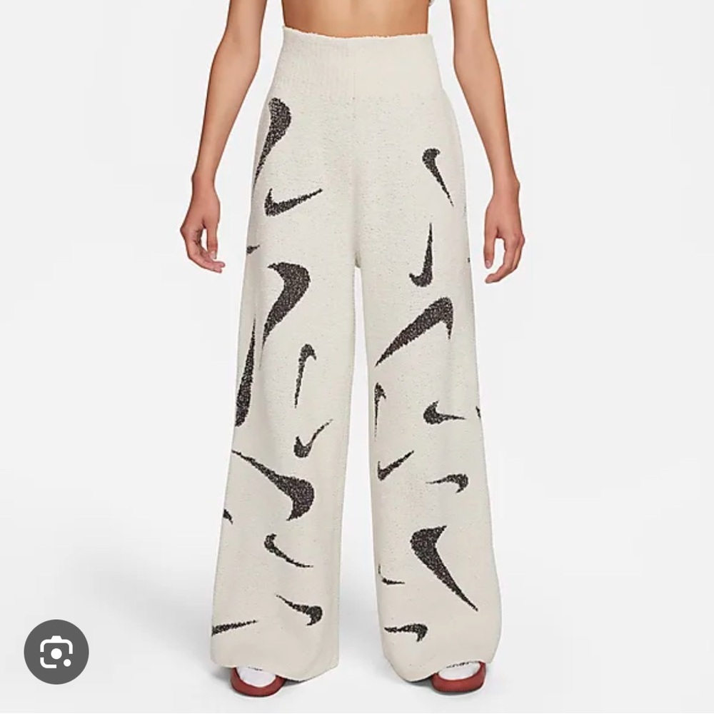 Nike Phoenix Wide-Leg Boucle Pants with Black Swoosh
